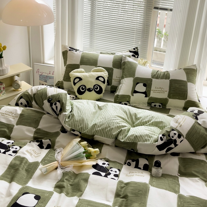 91家纺网 家纺一手货源 找家纺 金盛纺 2025新款全棉印花四件套 熊猫胖达