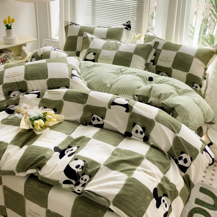 91家纺网 家纺一手货源 找家纺 金盛纺 2025新款全棉印花四件套 熊猫胖达