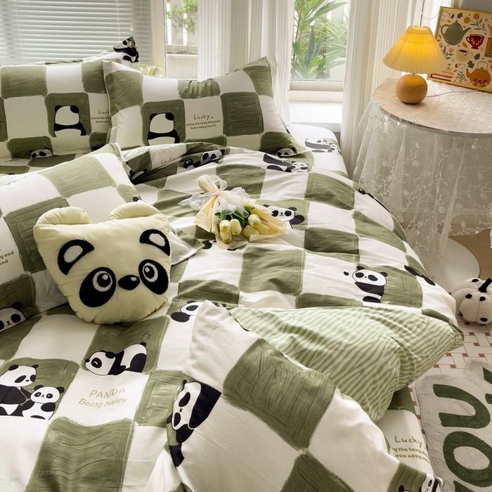 91家纺网 家纺一手货源 找家纺 金盛纺 2025新款全棉印花四件套 熊猫胖达