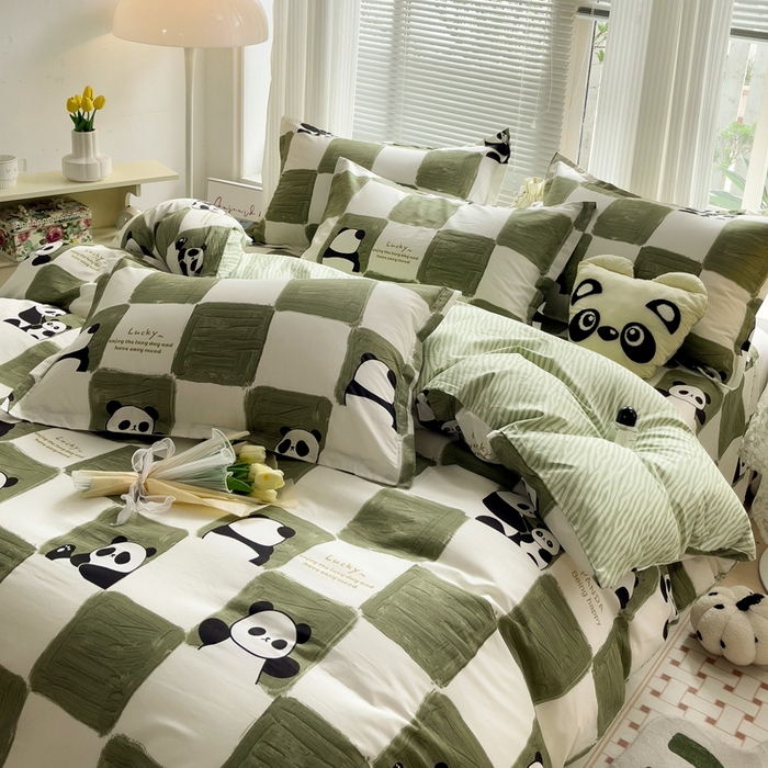 91家纺网 家纺一手货源 找家纺 金盛纺 2025新款全棉印花四件套 熊猫胖达