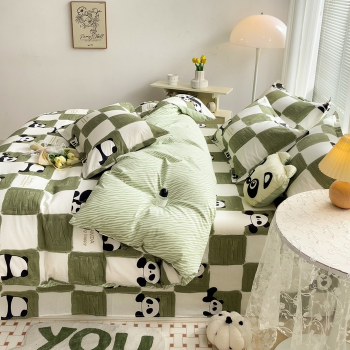 91家纺网 家纺一手货源 找家纺 金盛纺 2025新款全棉印花四件套 熊猫胖达