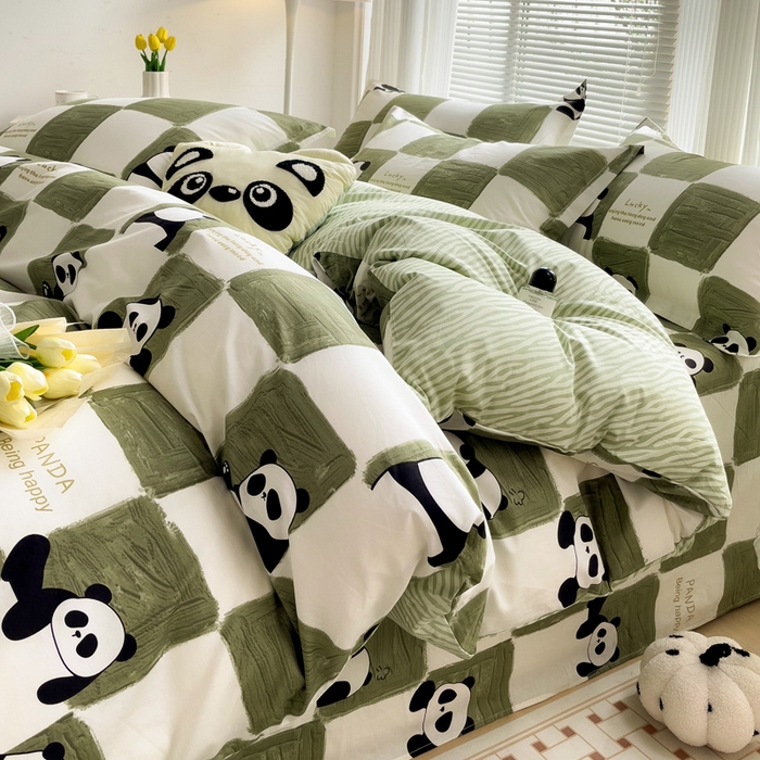 91家纺网 家纺一手货源 找家纺 金盛纺 2025新款全棉印花四件套 熊猫胖达