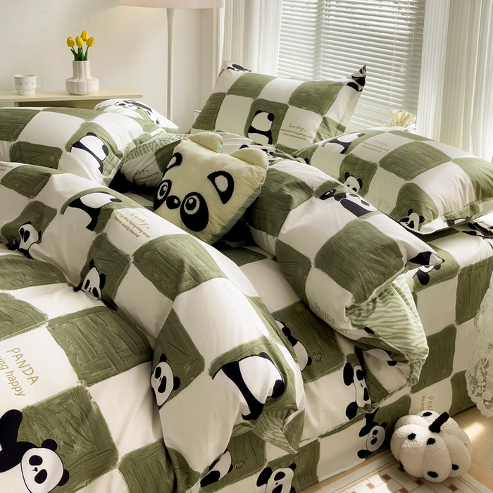 91家纺网 家纺一手货源 找家纺 金盛纺 2025新款全棉印花四件套 熊猫胖达