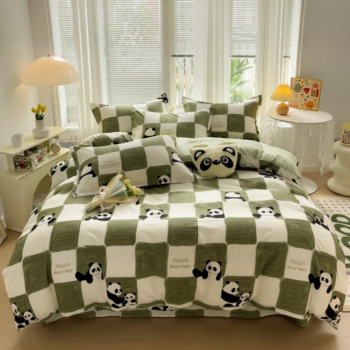 91家纺网 家纺一手货源 找家纺 金盛纺 2025新款全棉印花四件套 熊猫胖达