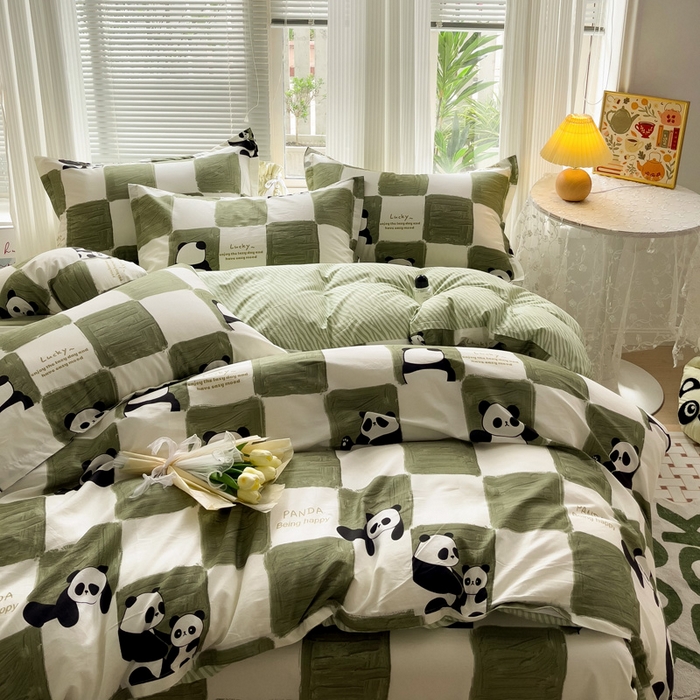 91家纺网 家纺一手货源 找家纺 金盛纺 2025新款全棉印花四件套 熊猫胖达