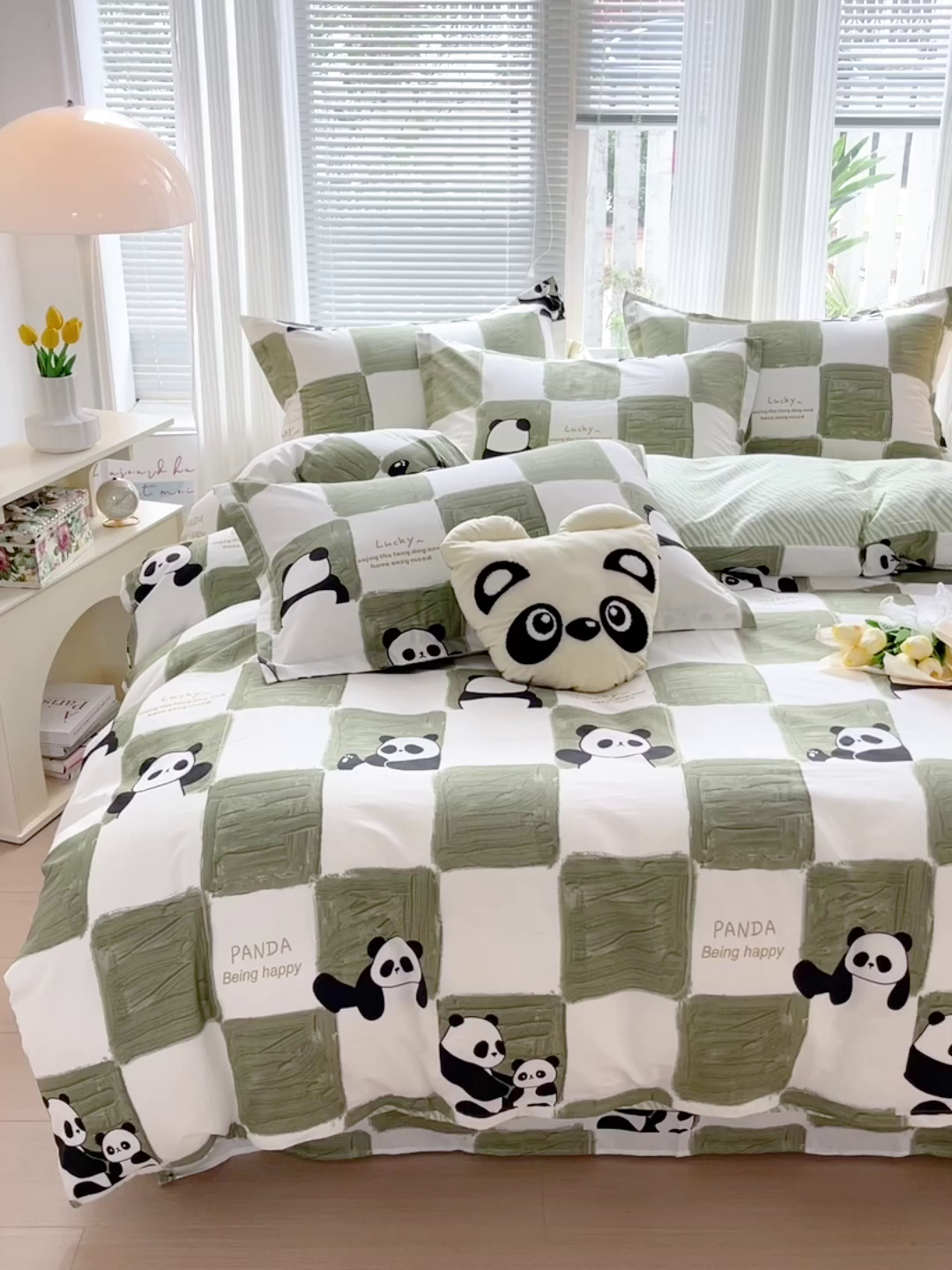 91家纺网 家纺一手货源 找家纺 金盛纺 2025新款全棉印花四件套 熊猫胖达