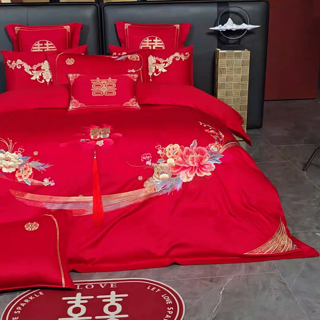 91家纺网 家纺一手货源 找家纺 用心 2025新款婚庆全棉刺绣四件套多件套系列十里红妆