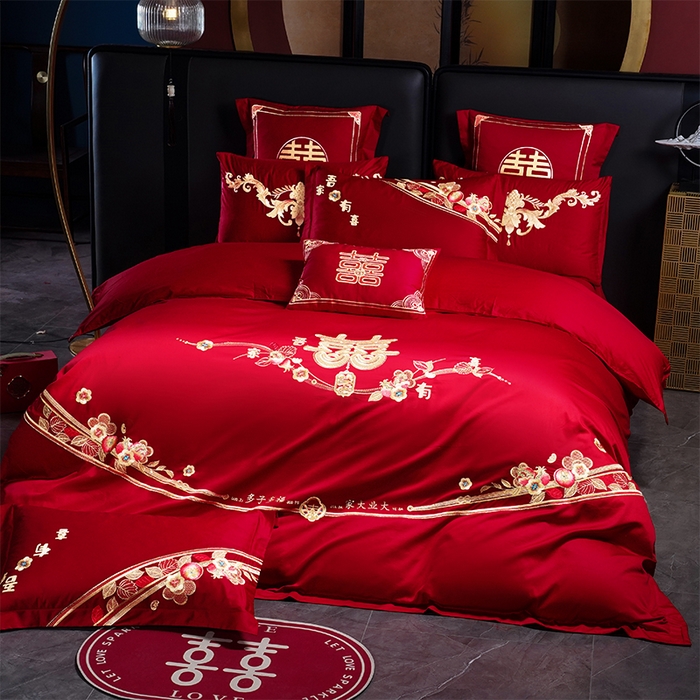 91家纺网 家纺一手货源 找家纺 用心 2025新款婚庆全棉刺绣四件套多件套系列世纪之恋