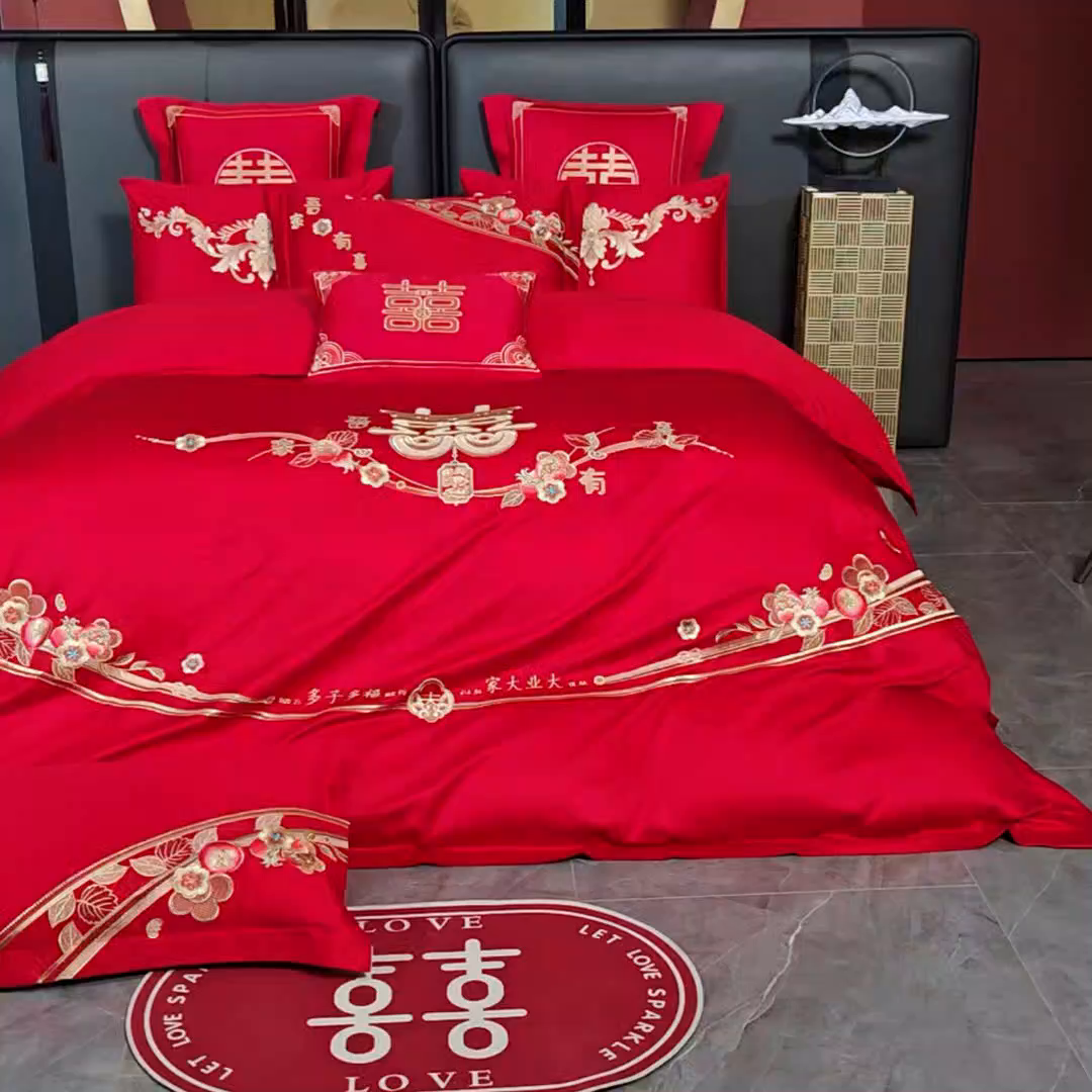 91家纺网 家纺一手货源 找家纺 用心 2025新款婚庆全棉刺绣四件套多件套系列世纪之恋