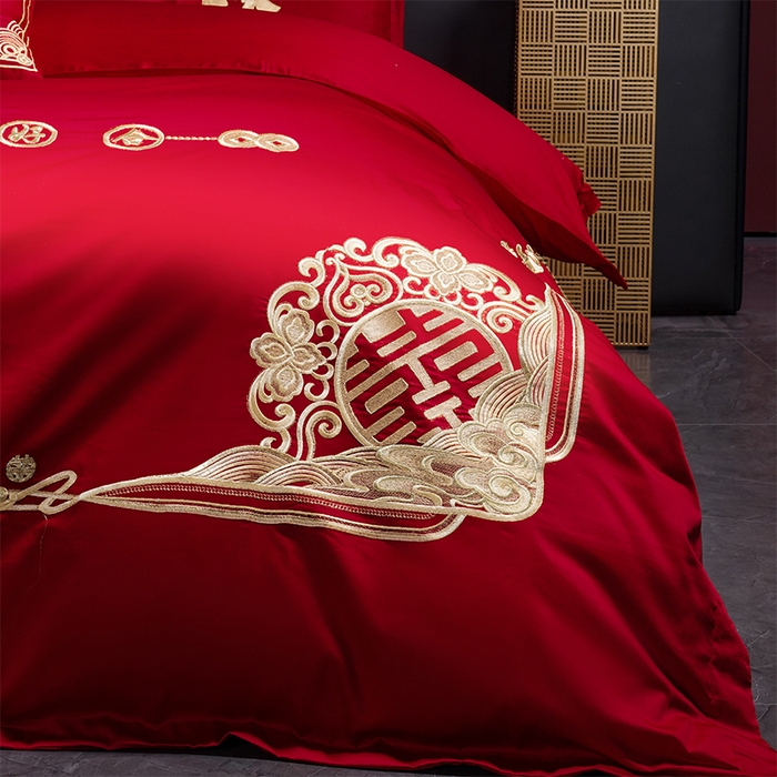 91家纺网 家纺一手货源 找家纺 用心 2025新款婚庆全棉刺绣四件套多件套系列喜上添花