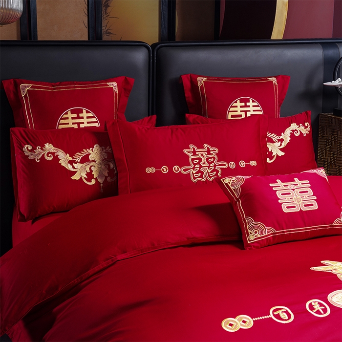 91家纺网 家纺一手货源 找家纺 用心 2025新款婚庆全棉刺绣四件套多件套系列喜上添花