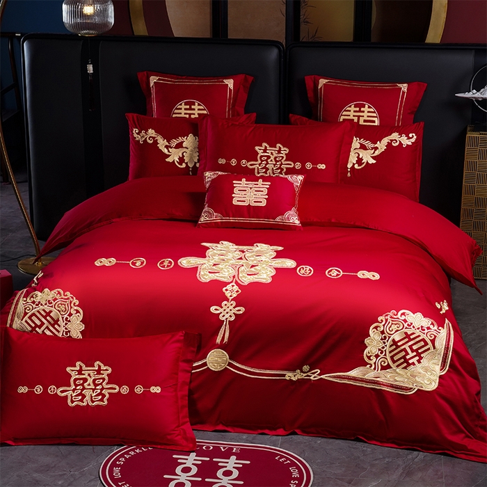 91家纺网 家纺一手货源 找家纺 用心 2025新款婚庆全棉刺绣四件套多件套系列喜上添花