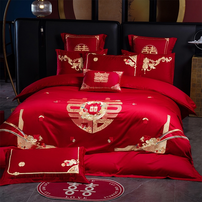 91家纺网 家纺一手货源 找家纺 用心 2025新款婚庆全棉刺绣四件套多件套系列喜事到家