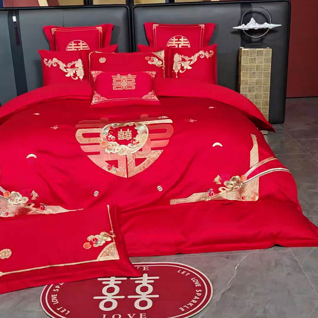 91家纺网 家纺一手货源 找家纺 用心 2025新款婚庆全棉刺绣四件套多件套系列喜事到家