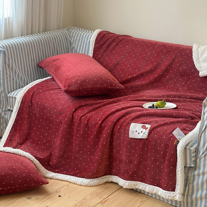 91家纺网 家纺一手货源 找家纺 桃子家居 2025新款A类ins豹纹猫咪卡通织标加厚牛奶绒羊羔绒毛毯多功能毛毯 绒毛毯-织标红点喵吃鱼