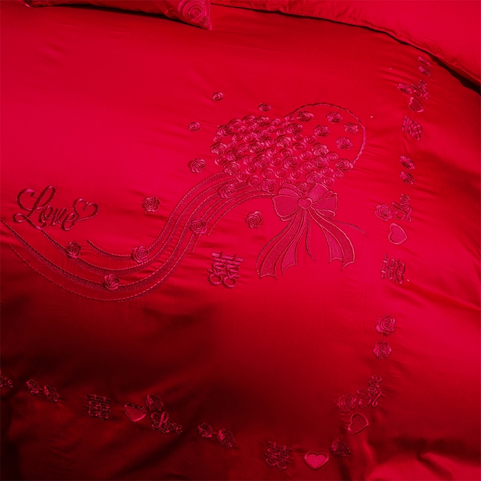 91家纺网 家纺一手货源 找家纺 用心 2025新款婚庆全棉刺绣四件套多件套系列幸福约定红