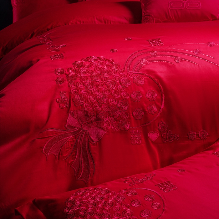 91家纺网 家纺一手货源 找家纺 用心 2025新款婚庆全棉刺绣四件套多件套系列幸福约定红