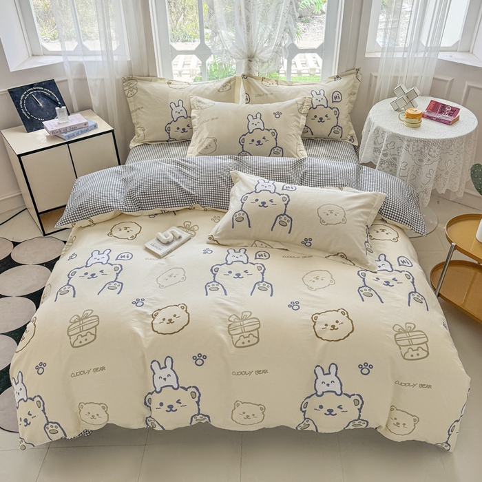 金盛纺 2025新款全棉印花四件套 哇塞小熊