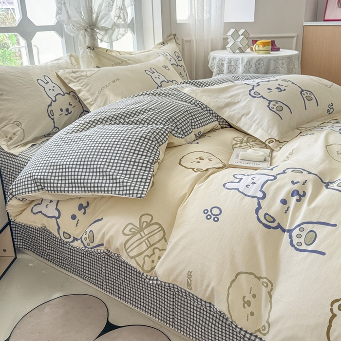 91家纺网 家纺一手货源 找家纺 金盛纺 2025新款全棉印花四件套 哇塞小熊