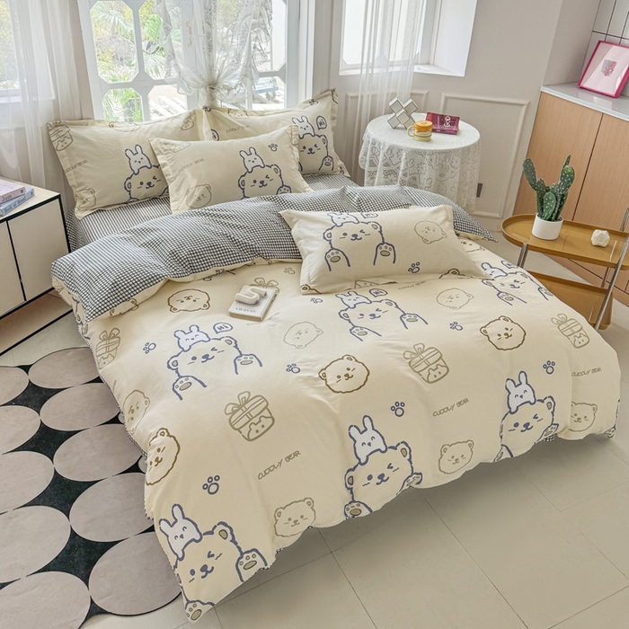 91家纺网 家纺一手货源 找家纺 金盛纺 2025新款全棉印花四件套 哇塞小熊