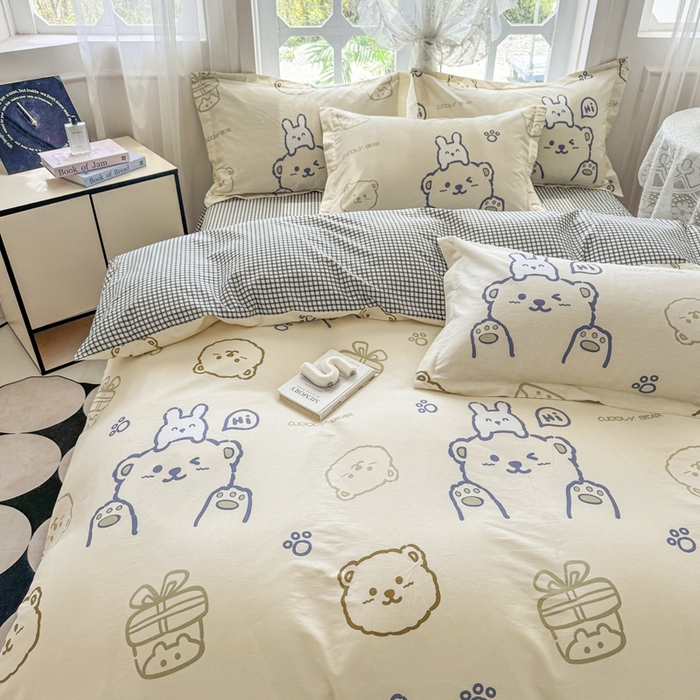 91家纺网 家纺一手货源 找家纺 金盛纺 2025新款全棉印花四件套 哇塞小熊