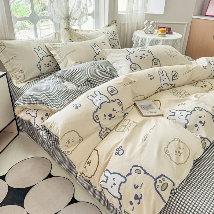 91家纺网 家纺一手货源 找家纺 金盛纺 2025新款全棉印花四件套 哇塞小熊