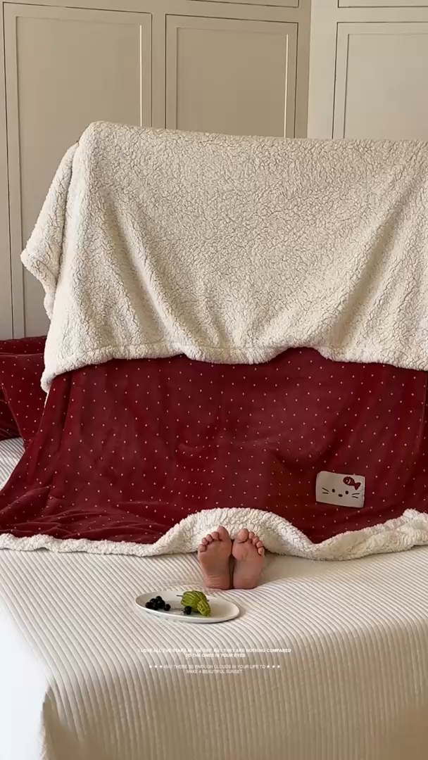 91家纺网 家纺一手货源 找家纺 桃子家居 2025新款A类ins豹纹猫咪卡通织标加厚牛奶绒羊羔绒毛毯多功能毛毯 绒毛毯-织标红点喵吃鱼