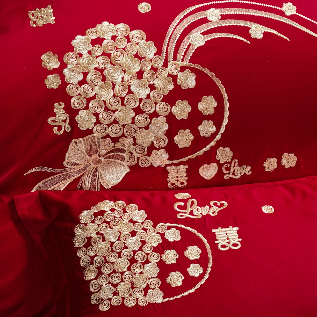 91家纺网 家纺一手货源 找家纺 用心 2025新款婚庆全棉刺绣四件套多件套系列幸福约定金