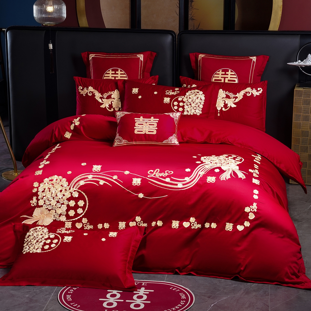 91家纺网 家纺一手货源 找家纺 用心 2025新款婚庆全棉刺绣四件套多件套系列幸福约定金