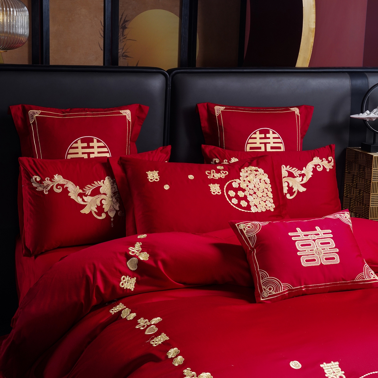 91家纺网 家纺一手货源 找家纺 用心 2025新款婚庆全棉刺绣四件套多件套系列幸福约定金