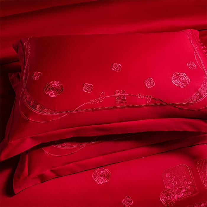 91家纺网 家纺一手货源 找家纺 用心 2025新款婚庆全棉刺绣四件套多件套系列幸福喜嫁红