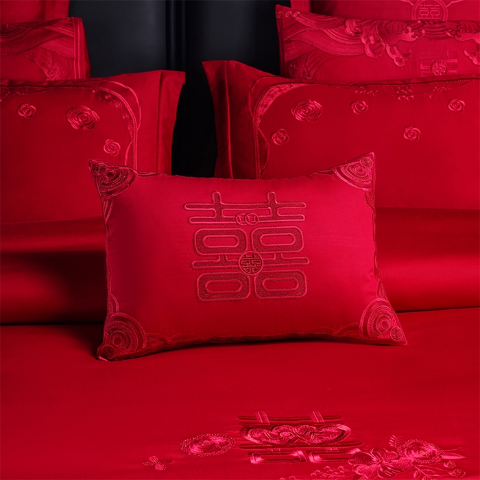 91家纺网 家纺一手货源 找家纺 用心 2025新款婚庆全棉刺绣四件套多件套系列幸福喜嫁红