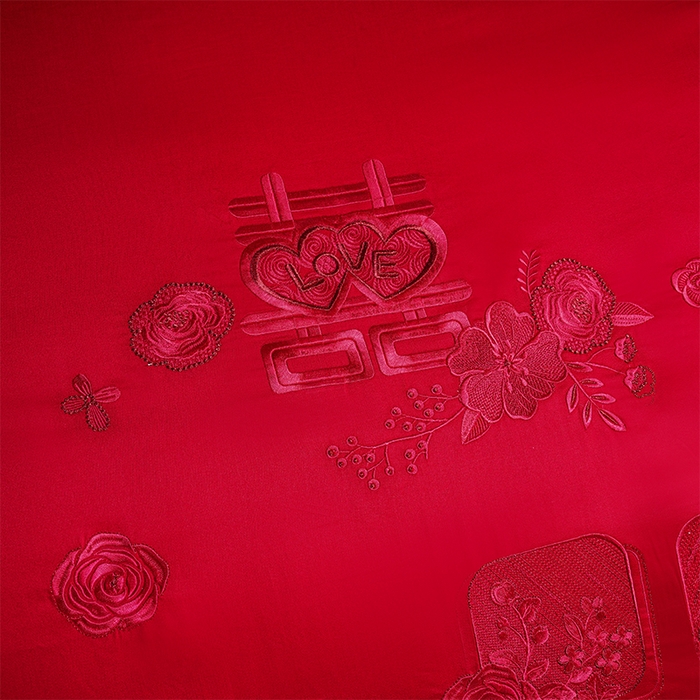 91家纺网 家纺一手货源 找家纺 用心 2025新款婚庆全棉刺绣四件套多件套系列幸福喜嫁红