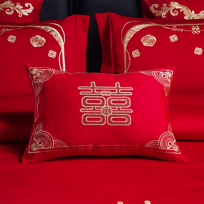 91家纺网 家纺一手货源 找家纺 用心 2025新款婚庆全棉刺绣四件套多件套系列幸福喜嫁金