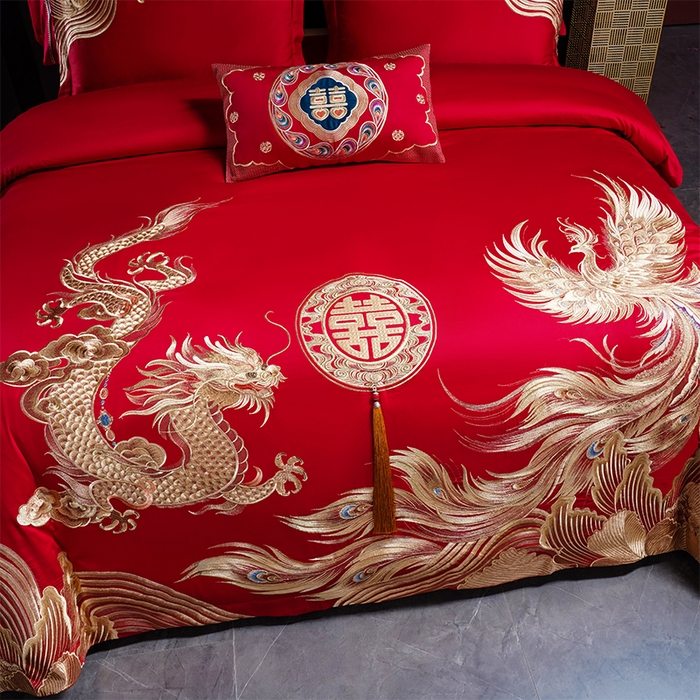 91家纺网 家纺一手货源 找家纺 用心 2025新款婚庆全棉刺绣四件套多件套系列江山龙凤