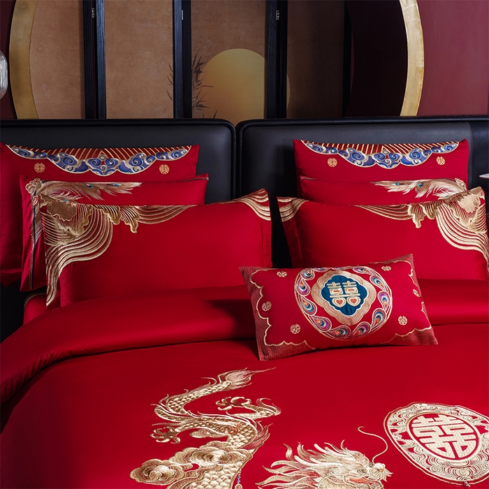 91家纺网 家纺一手货源 找家纺 用心 2025新款婚庆全棉刺绣四件套多件套系列江山龙凤