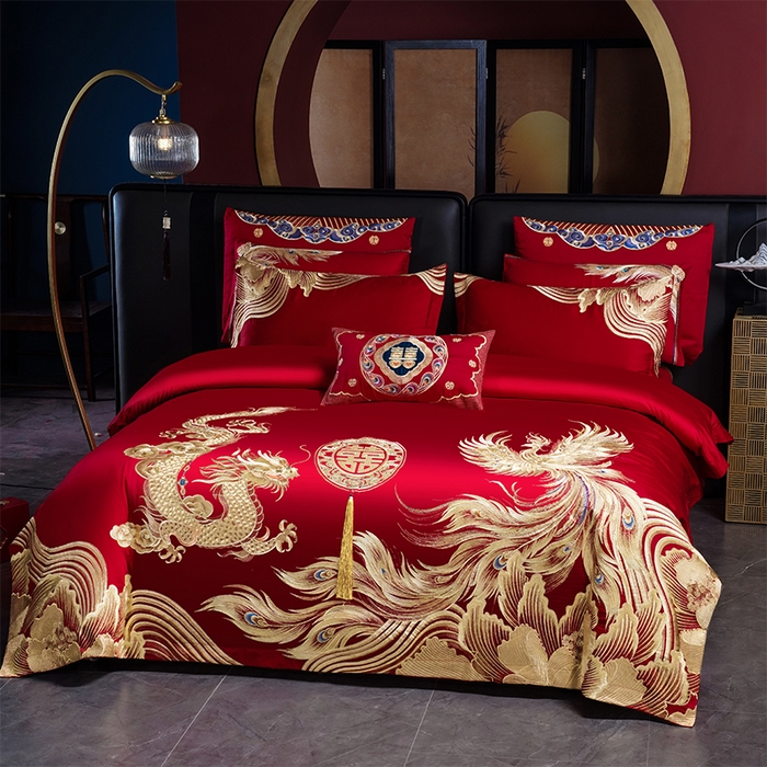 91家纺网 家纺一手货源 找家纺 用心 2025新款婚庆全棉刺绣四件套多件套系列江山龙凤