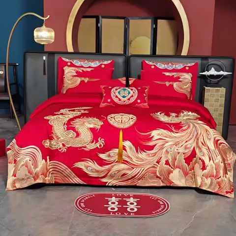 91家纺网 家纺一手货源 找家纺 用心 2025新款婚庆全棉刺绣四件套多件套系列江山龙凤