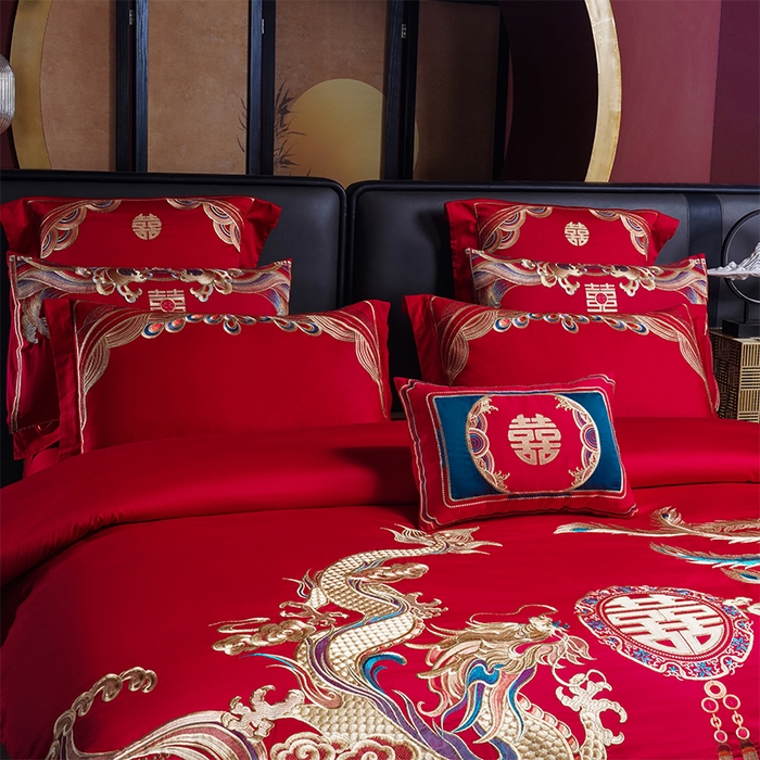 91家纺网 家纺一手货源 找家纺 用心 2025新款婚庆全棉刺绣四件套多件套系列金玉满堂