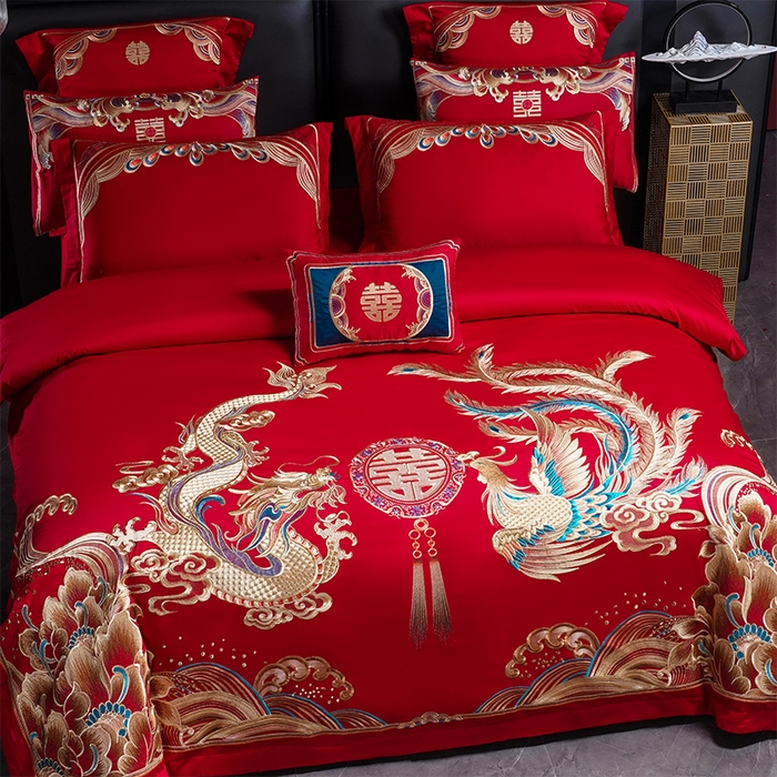 91家纺网 家纺一手货源 找家纺 用心 2025新款婚庆全棉刺绣四件套多件套系列金玉满堂