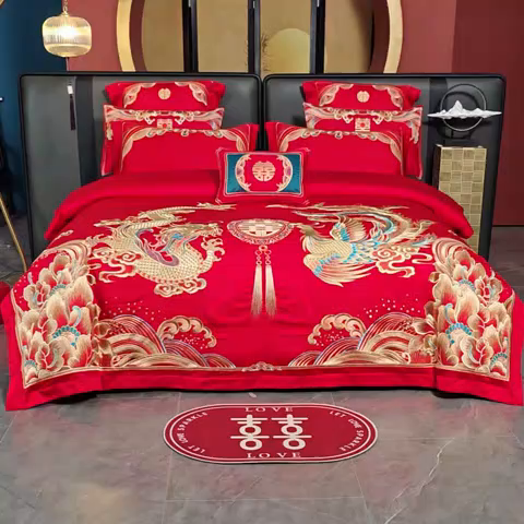 91家纺网 家纺一手货源 找家纺 用心 2025新款婚庆全棉刺绣四件套多件套系列金玉满堂