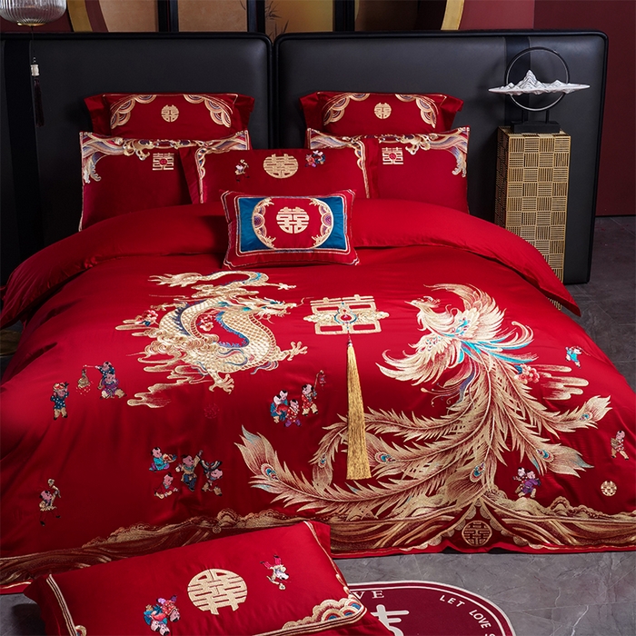 91家纺网 家纺一手货源 找家纺 用心 2025新款婚庆全棉刺绣四件套多件套系列龙凤传情