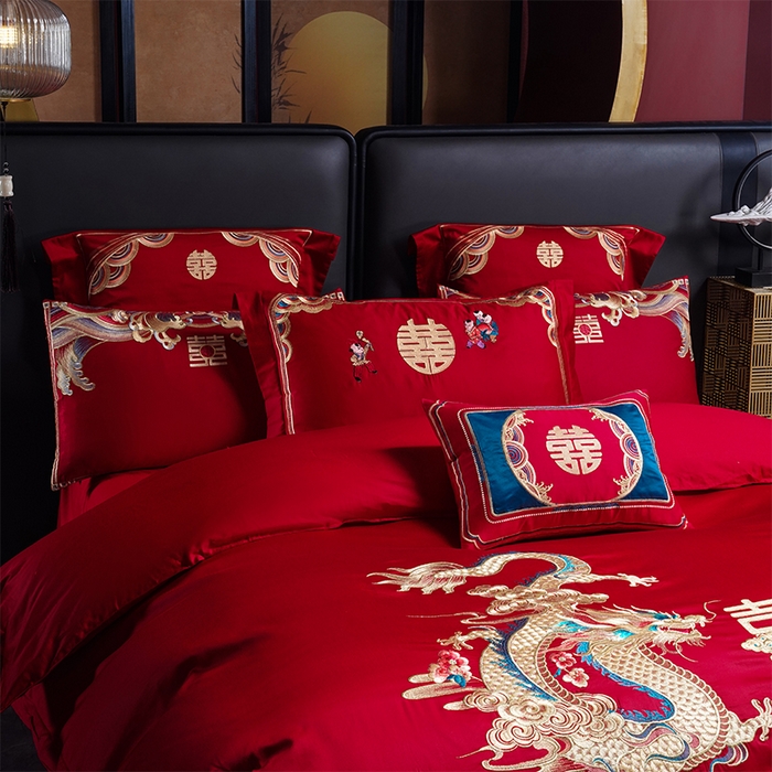 91家纺网 家纺一手货源 找家纺 用心 2025新款婚庆全棉刺绣四件套多件套系列龙凤传情