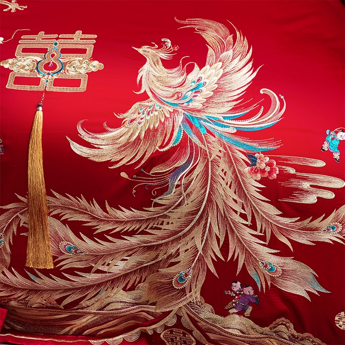 91家纺网 家纺一手货源 找家纺 用心 2025新款婚庆全棉刺绣四件套多件套系列龙凤传情