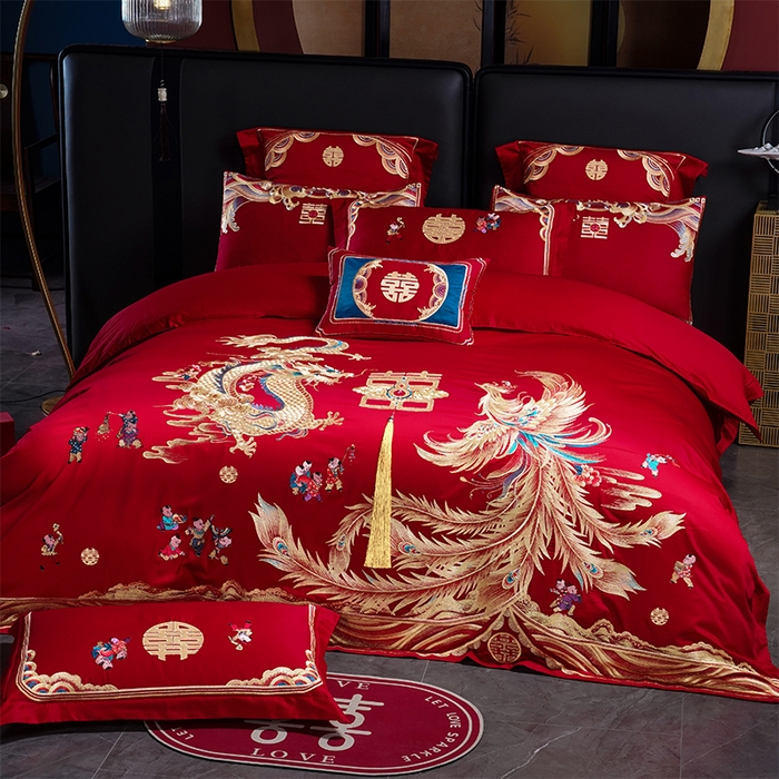 91家纺网 家纺一手货源 找家纺 用心 2025新款婚庆全棉刺绣四件套多件套系列龙凤传情