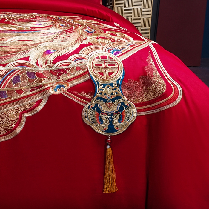 91家纺网 家纺一手货源 找家纺 用心 2025新款婚庆全棉刺绣四件套多件套系列龙凤佳人