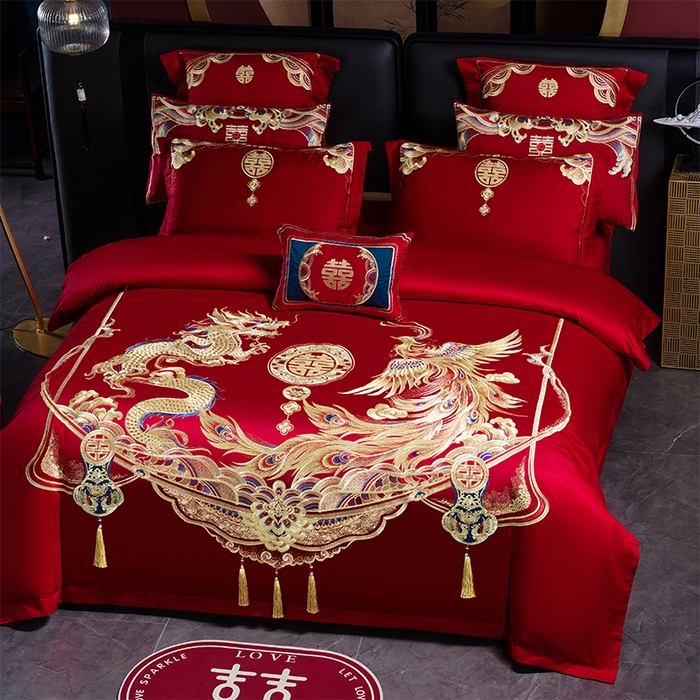 91家纺网 家纺一手货源 找家纺 用心 2025新款婚庆全棉刺绣四件套多件套系列龙凤佳人