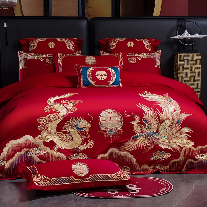 91家纺网 家纺一手货源 找家纺 用心 2025新款婚庆全棉刺绣四件套多件套系列美人龙凤