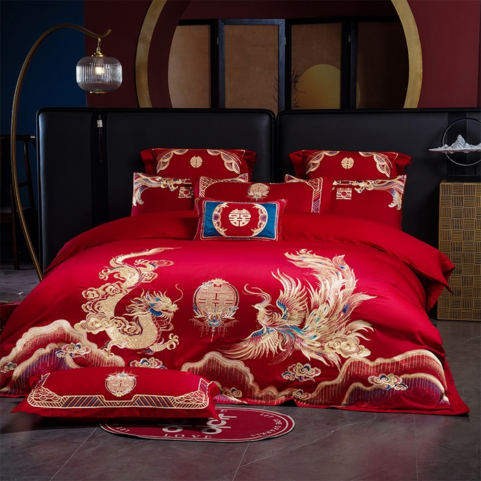 91家纺网 家纺一手货源 找家纺 用心 2025新款婚庆全棉刺绣四件套多件套系列美人龙凤