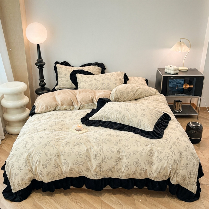 91家纺网 家纺一手货源 找家纺 （总）金爱家 2025新款赫本风灯芯绒-花边款四件套